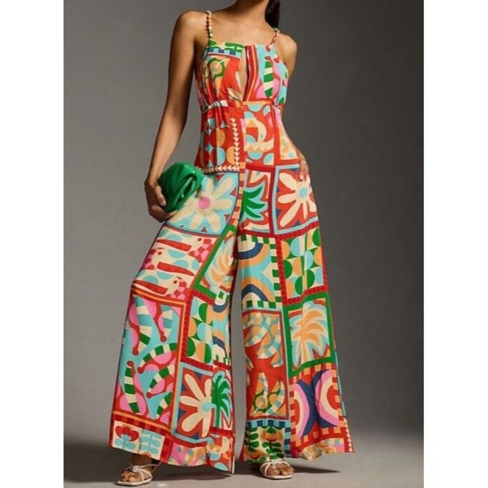 FARM Rio Red and Orange Jumpsuit with Artistic Flair